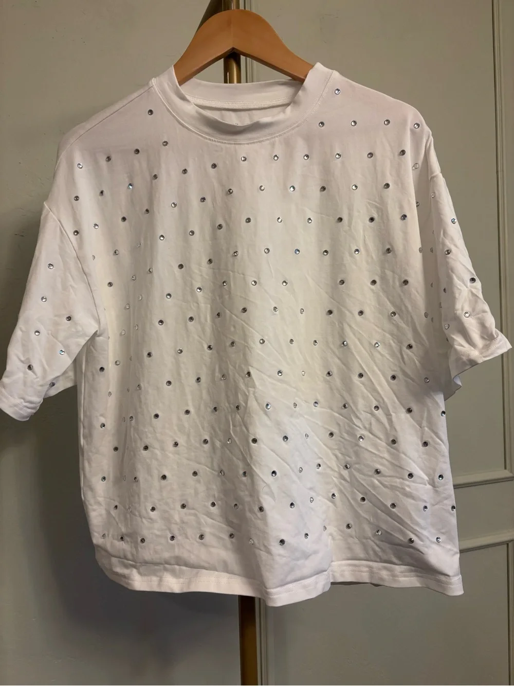 Isaac Mizrahi Rhinestone White Short-Sleeve Tee MSRP $178